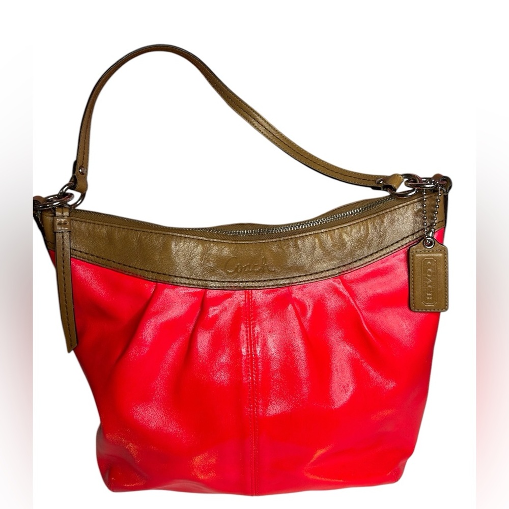 Coach Up cycled Purse Bright Red/Pink & Bronze Leather Painted Hobo Bag